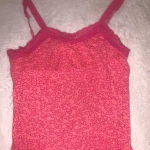 Pink top with lace edges & heart designs
